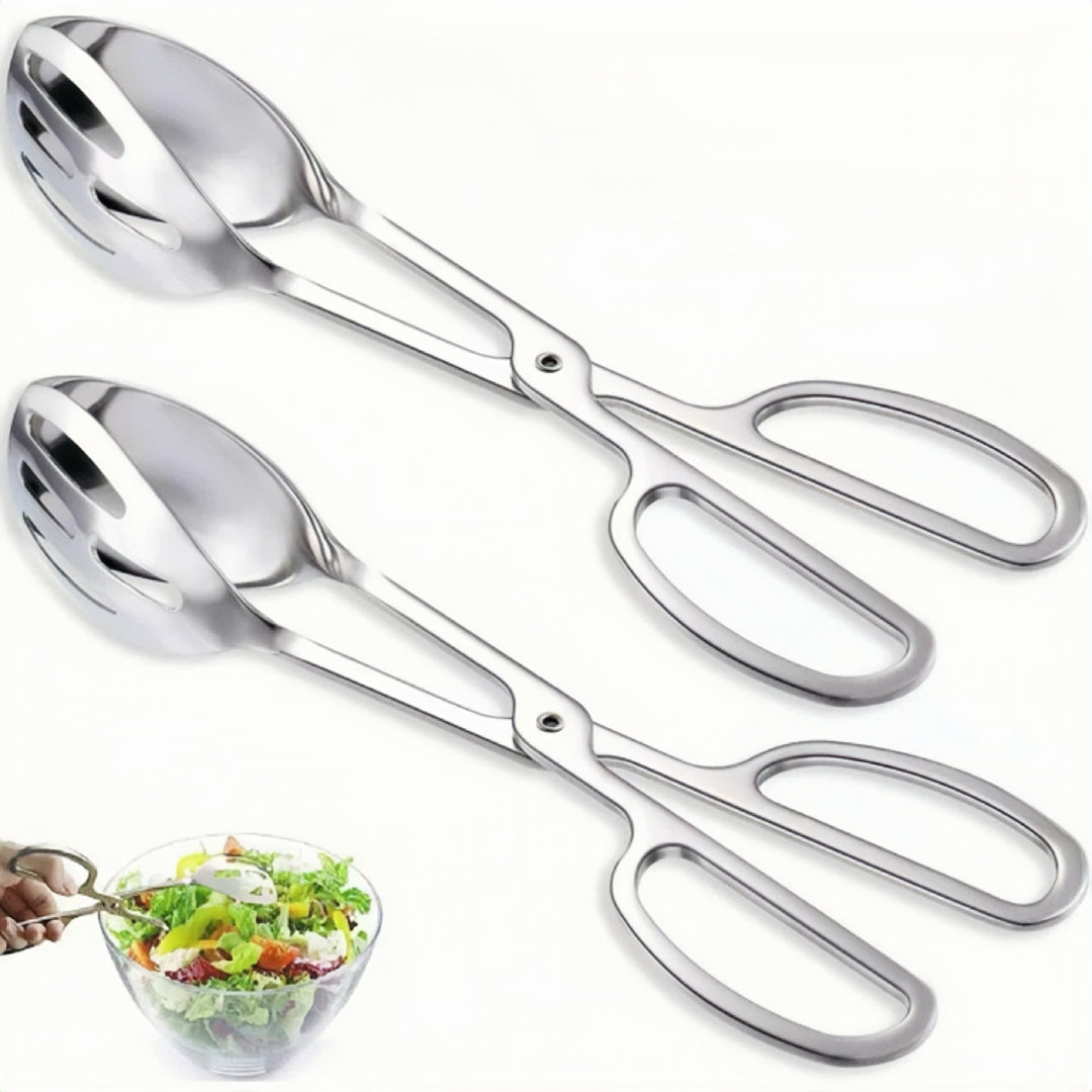 2-Pack Stainless Steel Serving Tongs for Salad, Cake, Bread - Heavy Duty Buffet & Kitchen Tongs, Dishwasher Safe